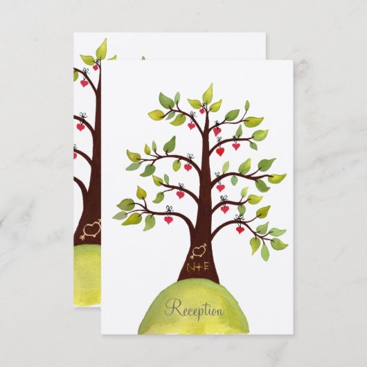 Waterverf Green Tree Wedding Reception Kaart (Voorkant / Achterkant)
