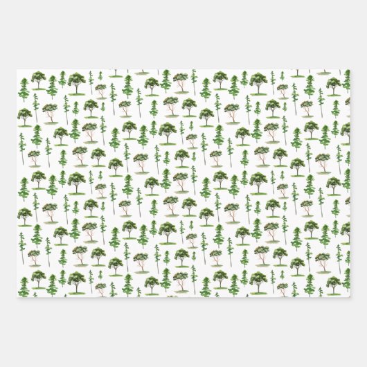 Waterverf Green Trees Pattern Inpakpapier Vel (Voorkant 3)