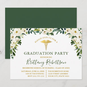 Waterverf Green White Floral Medical Afstudeerder Kaart