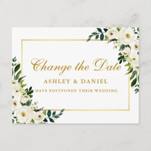 Waterverf Green White Floral verander de datum Gol Briefkaart