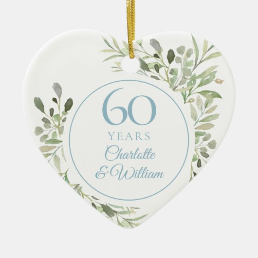 Waterverf Greenery 60ste bruiloft Jubileum Keramisch Ornament (Voorkant)