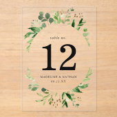Waterverf Greenery Acryl Trouwtafel Nummer Acryl Uitnodigingen (Voorkant)