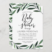 Waterverf Greenery Baby shower Invitation Kaart (Voorkant / Achterkant)