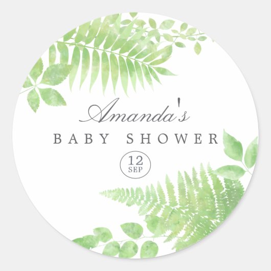 Waterverf Greenery Baby shower Ronde Sticker (Voorkant)
