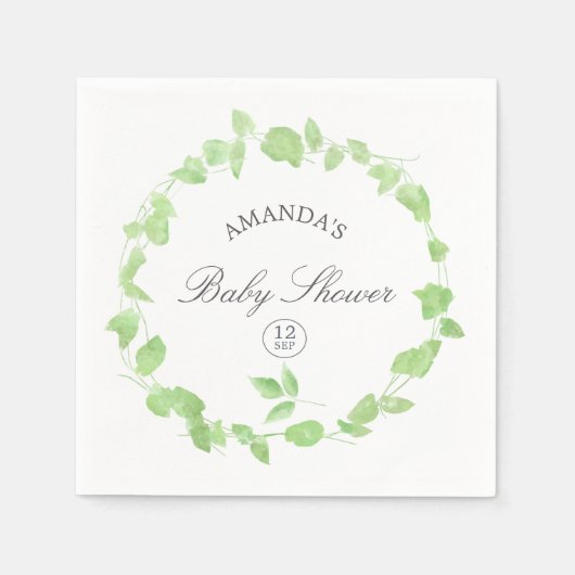 Waterverf Greenery Baby shower Servet (Voorkant)