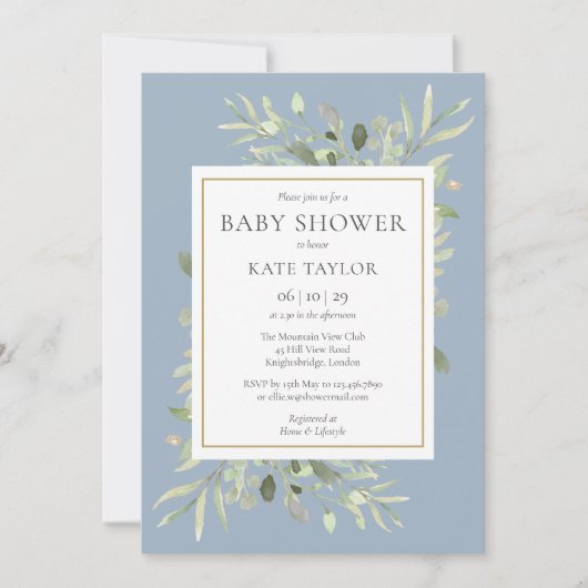 Waterverf Greenery Baby shower | Sprinkle Blue Kaart (Voorkant)
