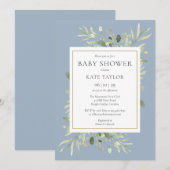 Waterverf Greenery Baby shower | Sprinkle Blue Kaart (Voorkant / Achterkant)