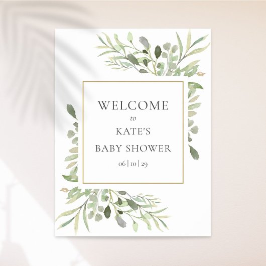 Waterverf Greenery Baby shower Welkomstteken Poster
