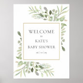 Waterverf Greenery Baby shower Welkomstteken Poster (Voorkant)
