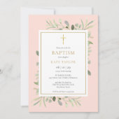 Waterverf Greenery Baptism Christening Blush Pink Kaart (Voorkant)