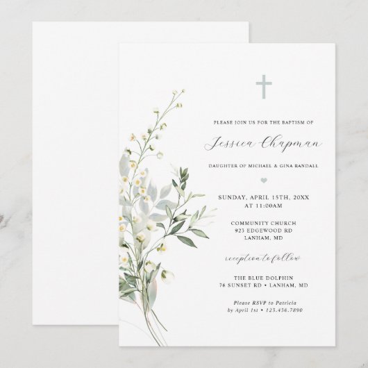 Waterverf Greenery Baptisme Kaart (Voorkant / Achterkant)