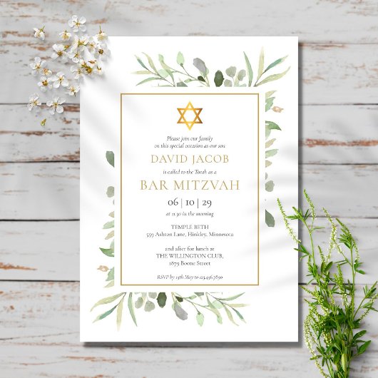 Waterverf Greenery Bar Mitzvah Bat Mitzvah Kaart