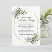 Waterverf Greenery Berries Gold Holiday Kaart (Staand voorkant)