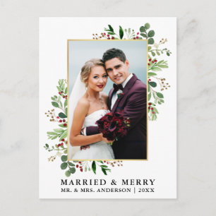 Waterverf Greenery Berries Gold Married & Merry Briefkaart
