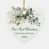 Waterverf Greenery Berries Heart Couple Keramisch Ornament (Achterkant)