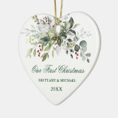 Waterverf Greenery Berries Heart Couple Keramisch Ornament (Links)