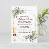 Waterverf Greenery Berries Holiday Party Glass Kaart (Staand voorkant)