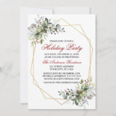 Waterverf Greenery Berries Holiday Party Red Kaart (Voorkant)