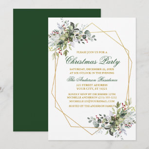 Waterverf Greenery Berries kerstgroen goud Kaart
