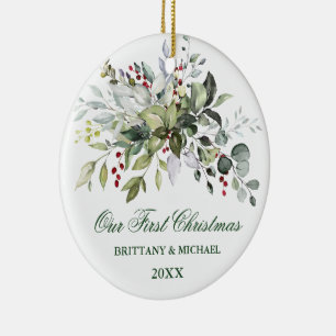 Waterverf Greenery Berries PHOTO BACK Green Keramisch Ornament