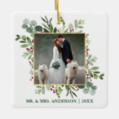 Waterverf Greenery Berries Wedding Foto Green Keramisch Ornament (Voorkant)