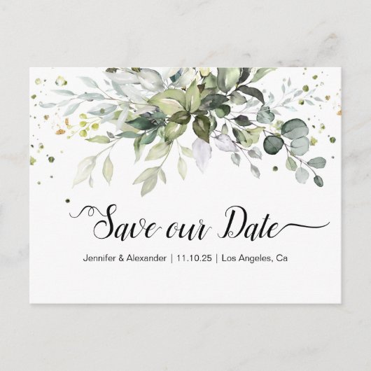 Waterverf Greenery Bewaar de datum Briefkaart (Voorkant)