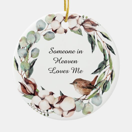 Waterverf Greenery Bird Wreath Memorial Keepomwill Keramisch Ornament (Voorkant)