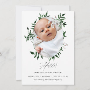 Waterverf Greenery Birth Announding Foto Card Aankondiging