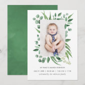 Waterverf Greenery Birth Announding Foto Card Aankondiging (Voorkant / Achterkant)