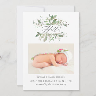 Waterverf Greenery Birth Announding Foto Card Aankondiging