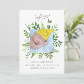 Waterverf Greenery Birth Announding Foto Card Aankondiging (Staand voorkant)