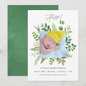 Waterverf Greenery Birth Announding Foto Card Aankondiging (Voorkant / Achterkant)