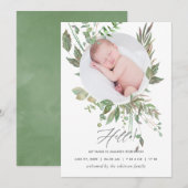 Waterverf Greenery Birth Announding Foto Card Aankondiging (Voorkant / Achterkant)