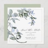Waterverf Greenery Blue Floral Script Save The Date (Voorkant / Achterkant)