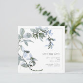 Waterverf Greenery Blue Floral slaat de datum op Save The Date (Staand voorkant)
