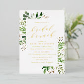 Waterverf Greenery Bridal Brunch Folie Uitnodiging (Staand Voorkant)