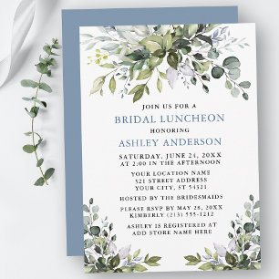 Waterverf Greenery Bridal Luncheon Dusty Blue Kaart