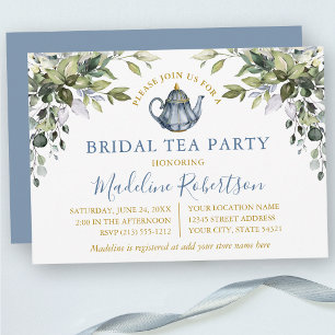 Waterverf Greenery Bridal Tea Party Dusty Blue Kaart