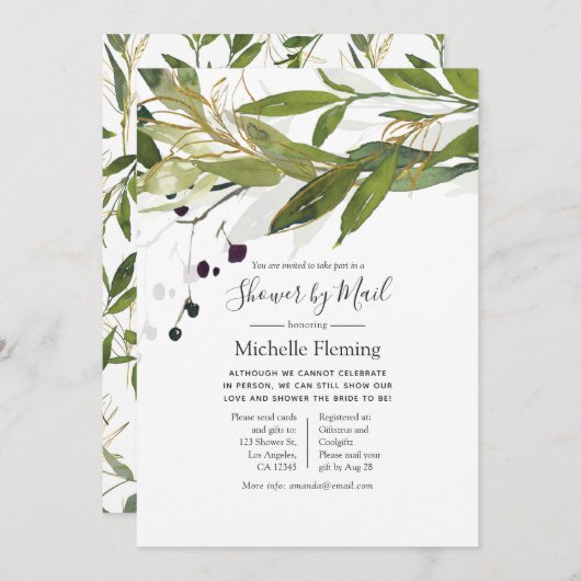 Waterverf Greenery Bruids of Baby shower per Mail Kaart (Voorkant / Achterkant)