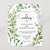 Waterverf Greenery Budget Wedding Invitation (Voorkant / Achterkant)