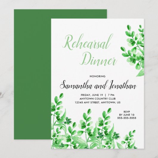 Waterverf Greenery Calligraphy repetitiediner Kaart (Voorkant / Achterkant)