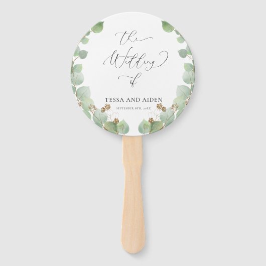 Waterverf Greenery Calligraphy Wedding Program Handwaaier (Voorkant)