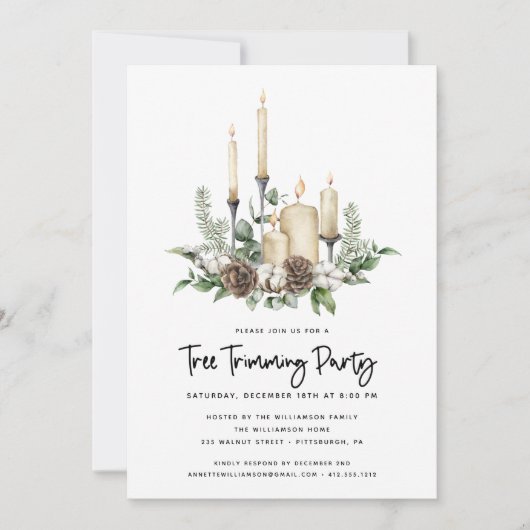 Waterverf Greenery Candles Tree Trimming Party (Voorkant)