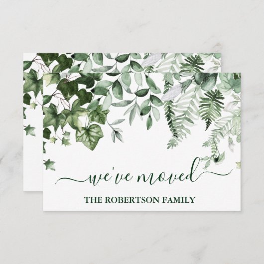 Waterverf Greenery Change of Address Note Kaart (Voorkant / Achterkant)