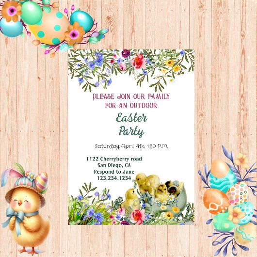 Waterverf Greenery Chicks Floral Easter Party Kaart