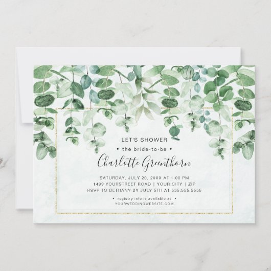 Waterverf Greenery Drop Bridal Shower Kaart (Voorkant)