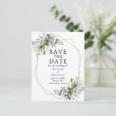 Waterverf Greenery Dusty Blue Bewaar de datum Briefkaart (Staand voorkant)