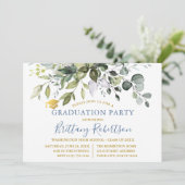 Waterverf Greenery Dusty Blue Graduation Party Kaart (Staand voorkant)