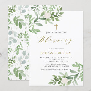 Waterverf Greenery en Flowers Baby Blessing Kaart