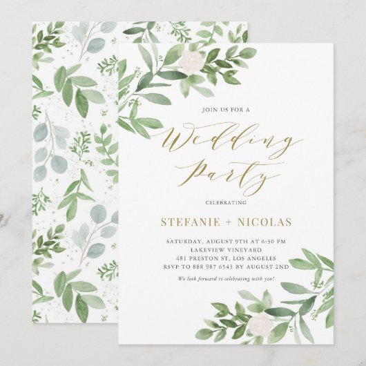 Waterverf Greenery en Flowers Wedding Shower Kaart (Voorkant / Achterkant)